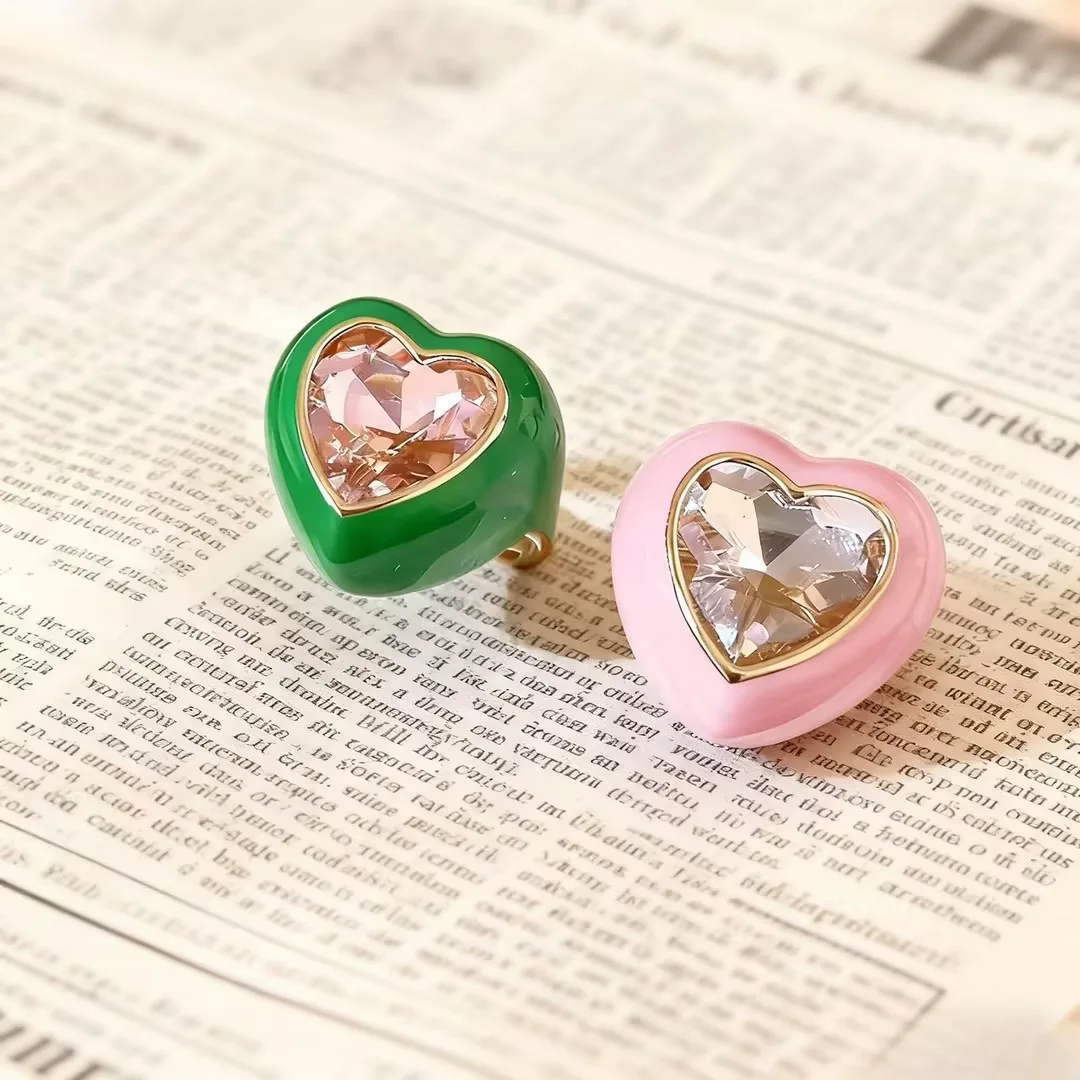 

French Style Heart Shaped Drip Oil Open Ring Sweet Niche Fashion Design Simple High-End Feeling Ladies Commute Jewelry Daily Par