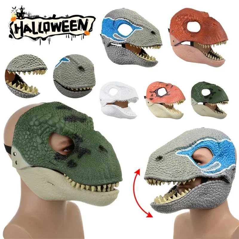 Halloween Cosplay Dinosaur Mask Hard Plastic Moving Jaw Raptor 3D Dinosaur Mask Best Gifts for Party Masquerade for Kid Children