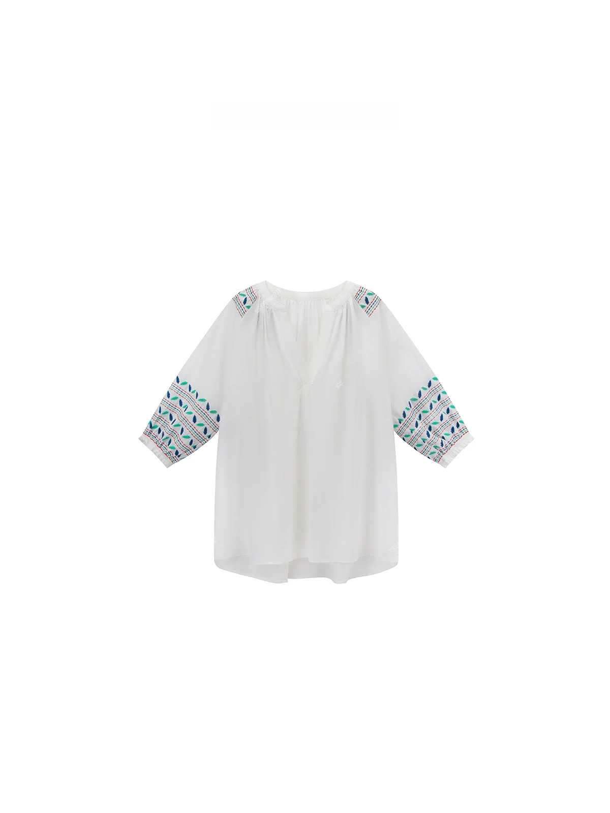 

Faionable Embroidered ort Sve irt 00% Cotton Slimming V-Ne T-irt Casual Sle Geometric Pattern Summer Wear
