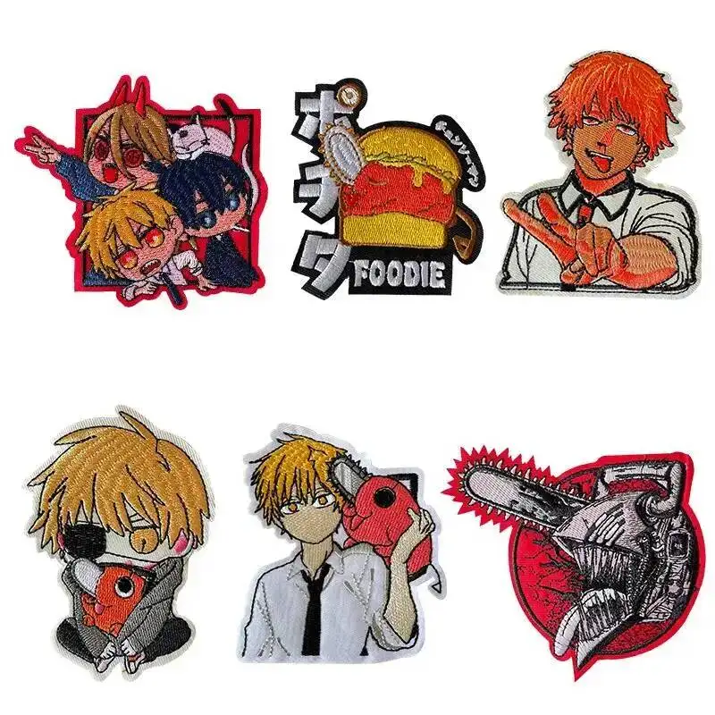 Parches bordados de figura de hombre de motosierra de Anime Popular de 7cm, bolsa de ropa para planchar, insignia decorativa DIY, pasta adhesiva de fusión en caliente