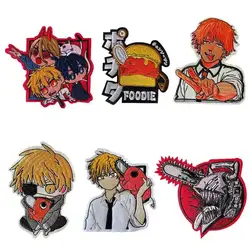 7cm Popular Anime Chainsaw Man Figure Embroidery Patches Iron On Clothes Bag DIY Decorative Badge Hot Melt Adhesive Paste