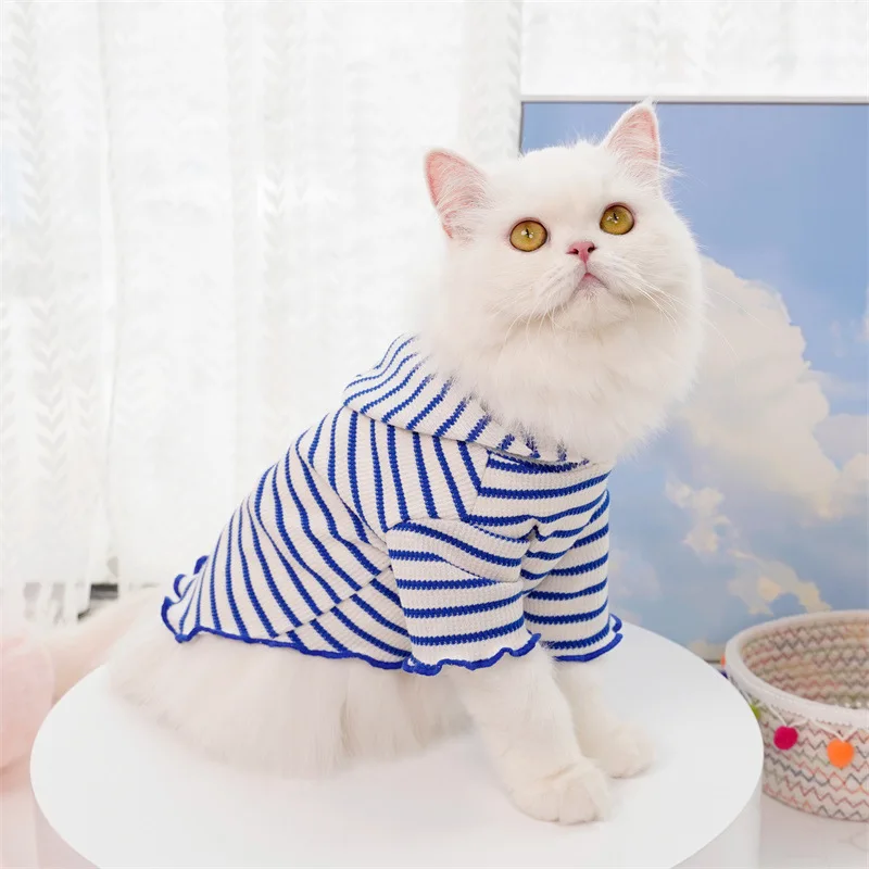Pet Spring/Summer Clothing Stripe Wearing Hat Two Legged Clothes Dog Cat Clothes Teddy Hoodie Cute Photography Clothes