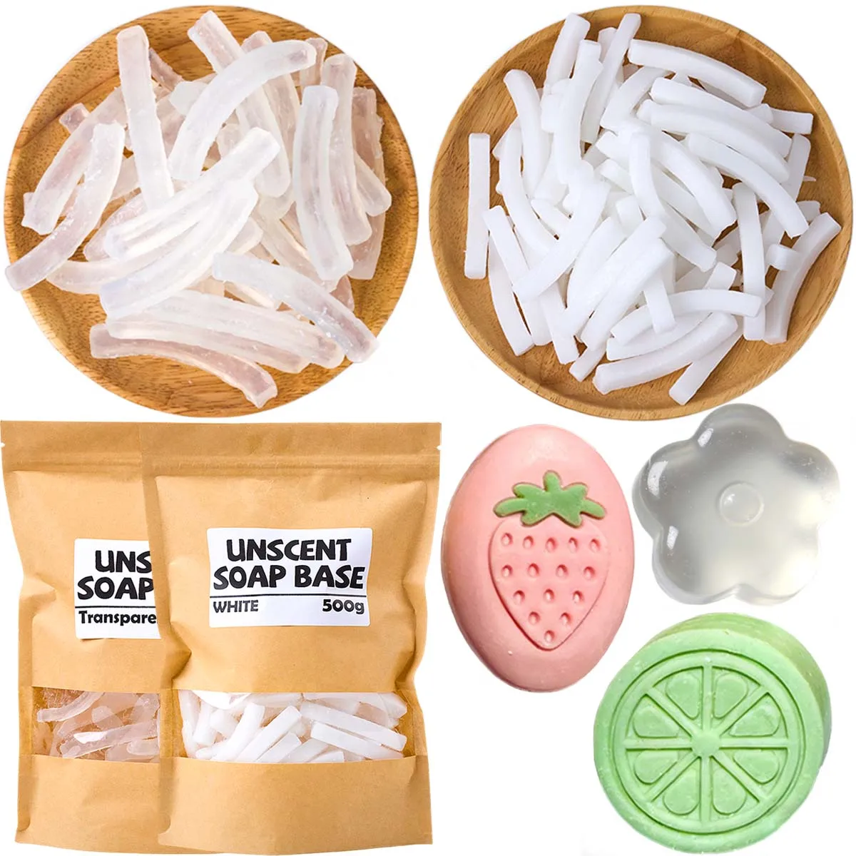 Base de Jabón de Glicerina de 500g para Jabones Artesanales DIY, Transparente y Blanca, Materiales para Hacer Jabones, Fácil de Derretir, para Baño y Espuma