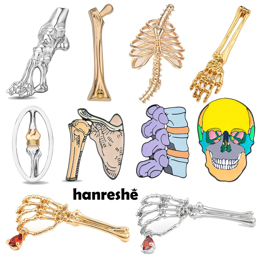 Hanreshe Medical Bone Pins Set Orthopedics Skeleton Brooches Backpack Lapel Badge Jewelry for Orthopedist Doctor Nurse