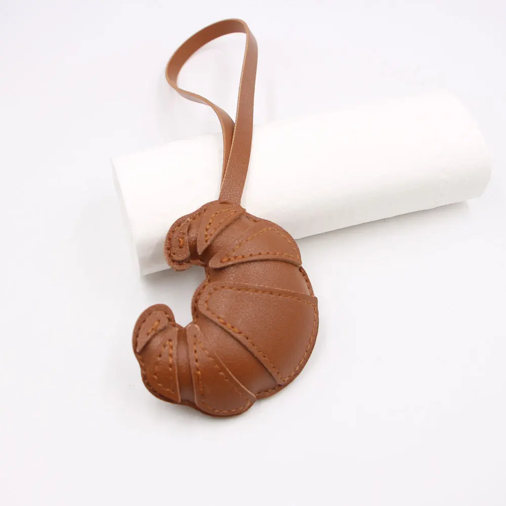 Handmade Leather Croissant Women's Bag Charm Keychain - Cute Food Backpack Pendant Couple Friend Jewelry Gift