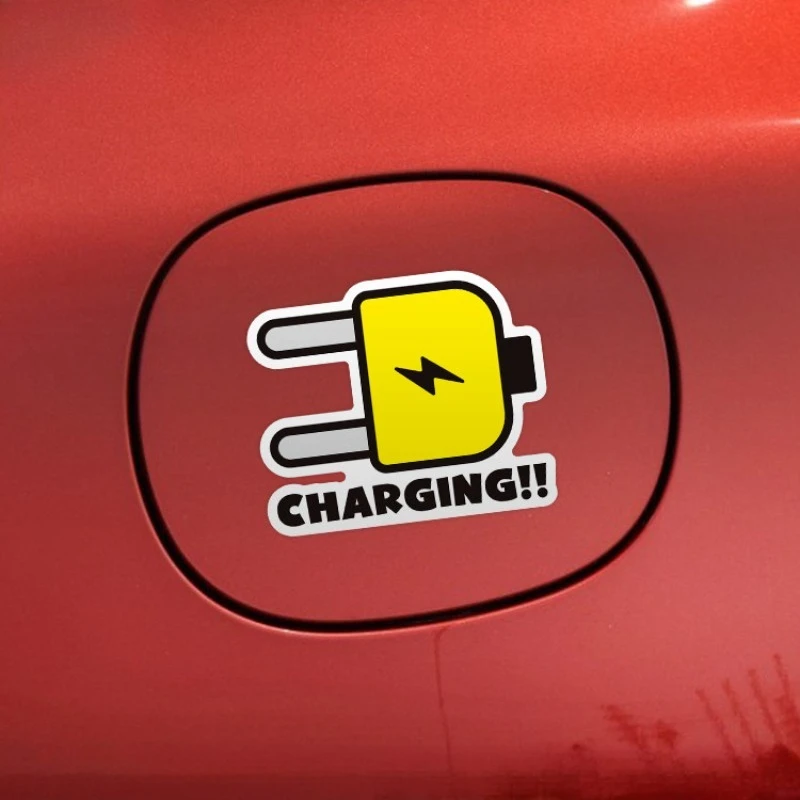 1PC Danger Charging Lightning Plug Battery Vinyl Sticker Waterproof EV Motorcycle Bike Frame Window Warning Decal Accessory
