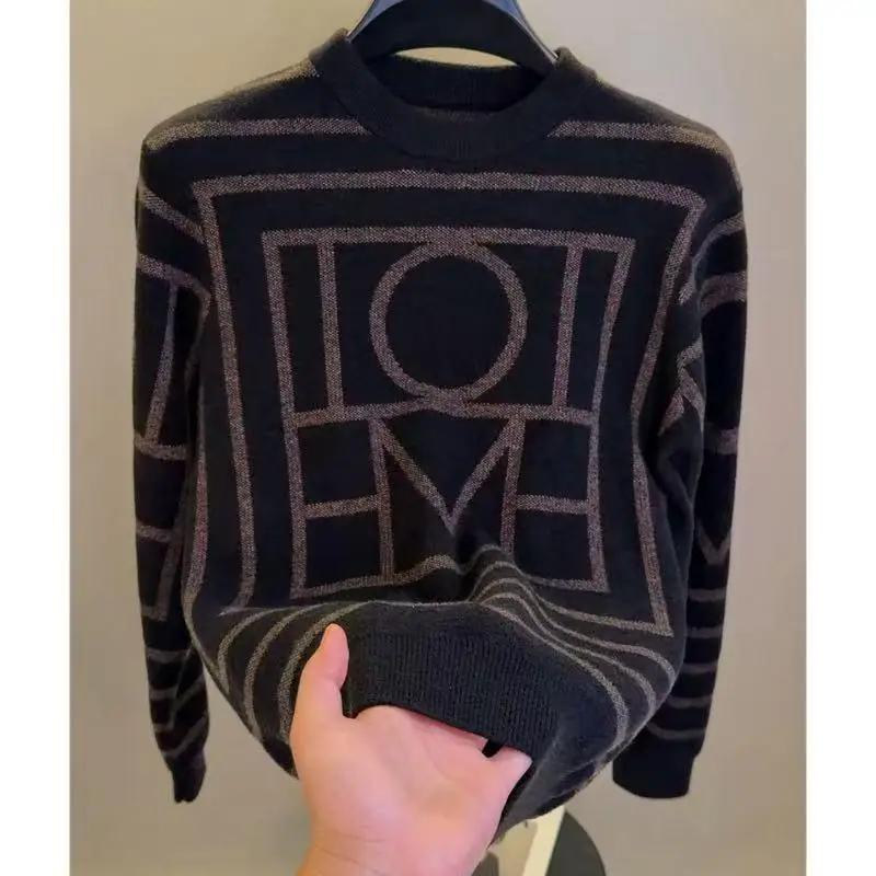 

High-End Knitted Floral round Ne Pullover Sweater Men's Faionable Versatile Base irt Autumn Winter New Sle 25063