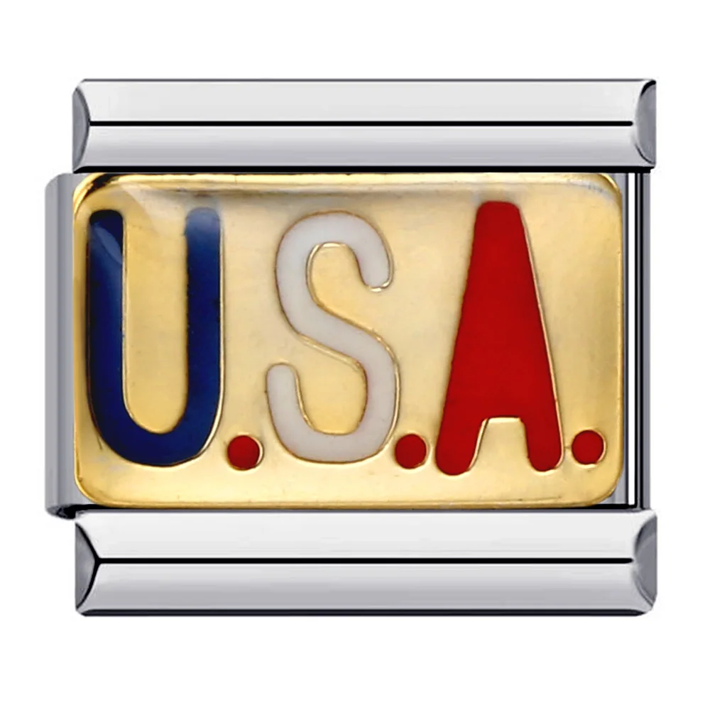 URING Creative USA America LA Charms Colour Glaze Italian Links Fit 9mm Stainless Steel Bracelet Making Women Men DIY Jewelry