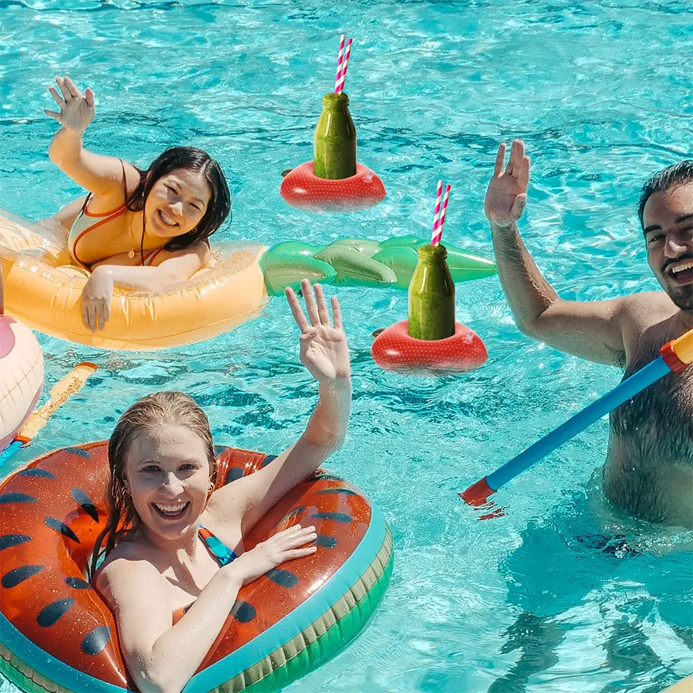 

4 Pcs Inflatable Drink Holder Floating Pool Party PVC Lightweight Portable Strawberries Design Beverage Float
