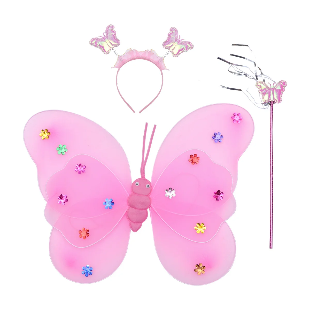 3-częściowy zestaw: opaska z podwójnymi skrzydłami motyla, różdżka, kostium wróżki dla dzieci na przyjęcie urodzinowe, cosplay, zestaw skrzydeł motyla