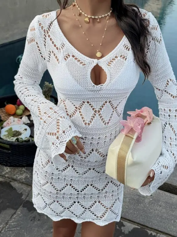 

Women's Dress 2026 Spring/summer Fashion Latest Style Elegant Sexy Hollow Out Woolen Button Slim Fit Spicy Girl Vacation Dress