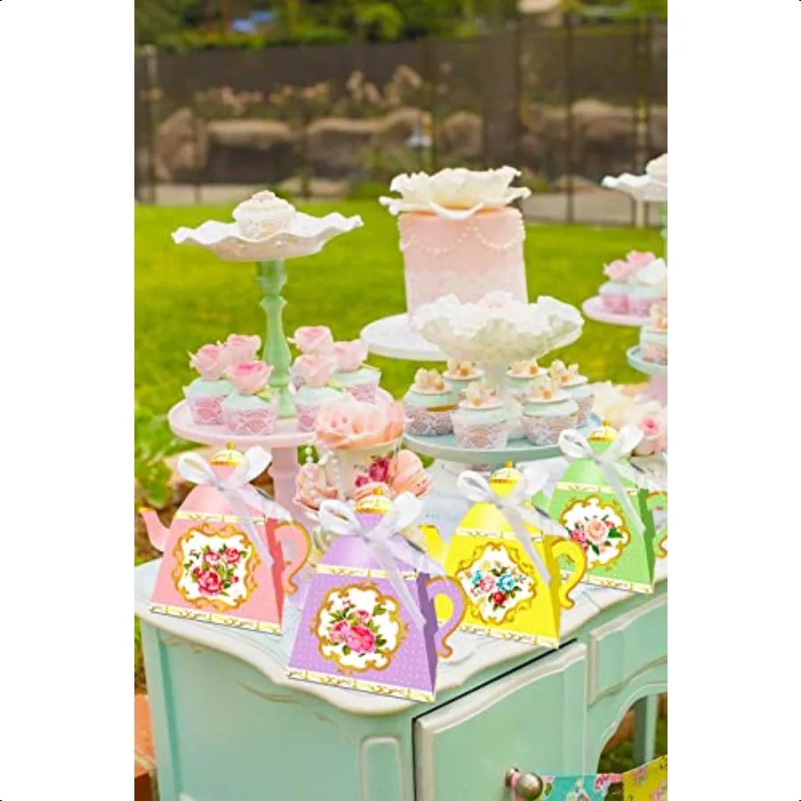 12 PCS Floral Tea Party Favor Bags Lets Partea Party plies Lets Partea Party Favor Boxes