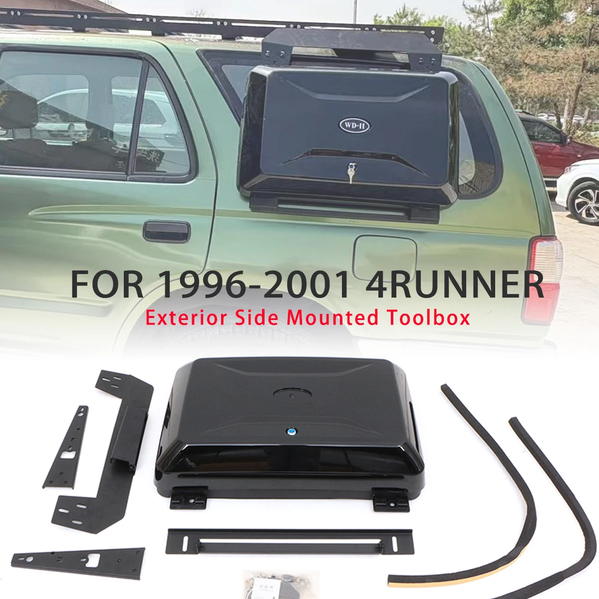 Exterior Side Mounted Gear Carrier Toolbox Storage Box Aluminum Alloy For 1996-2001 Toyota 4Runner /Hilux Surf