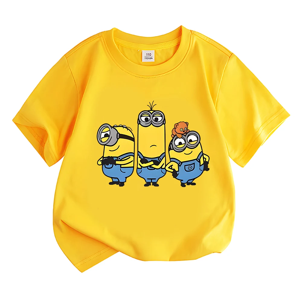 T-shirt de algodão de manga curta de colar redondo para menino e menina, meninos e menina moda casual top, design dos desenhos animados