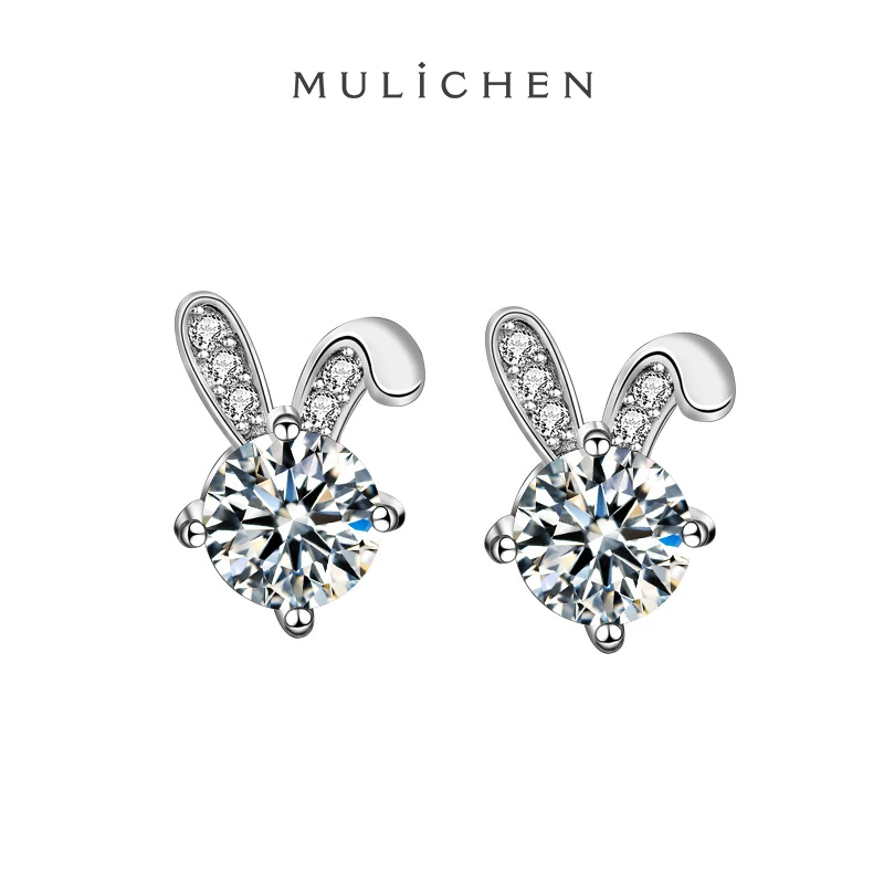 S925 Sterling Silver Rabbit Earrings For Women Chinese Zodiac Design Birthday Gift Moissanite Jewelry Earrings Wholesale