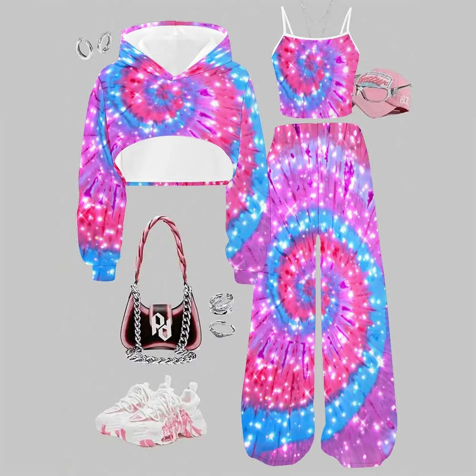 Kids Sweet Print Three Piece  Adorable Soft Skin-friendly Breathable Coat Fashion Casual Vest Daily Vacation Beach Sweatpants