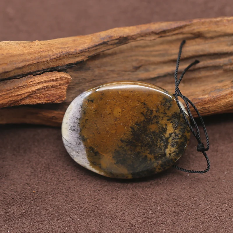 Natural Dendritic Agate Oval Pendant Bead for DIY Jewelry Making Smooth Edge Gemstone Accessory 40x31x8mm 17g