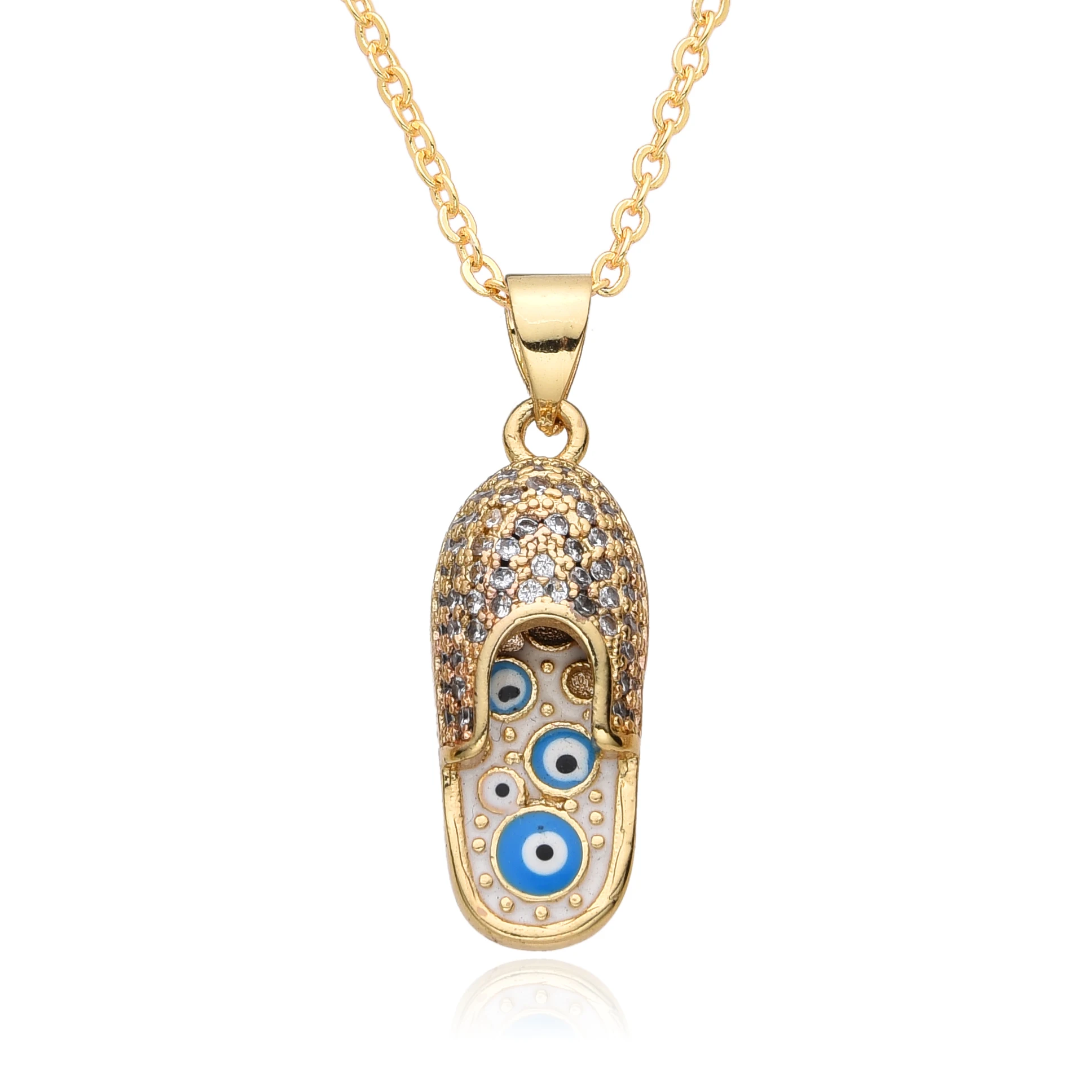 New Y2K Colorful Slipper Charms Inlaid CZ Turkish Evil Eye Necklace for Women Choker Pendant DIY Jewelry Accessories Wholesale