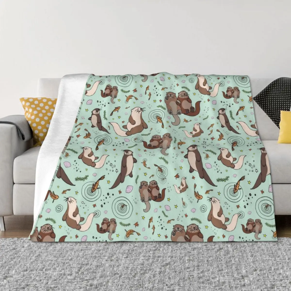 

Sea Otters Throw Blanket Flannel Extra Large Throw Picnic Decoratives Blankets