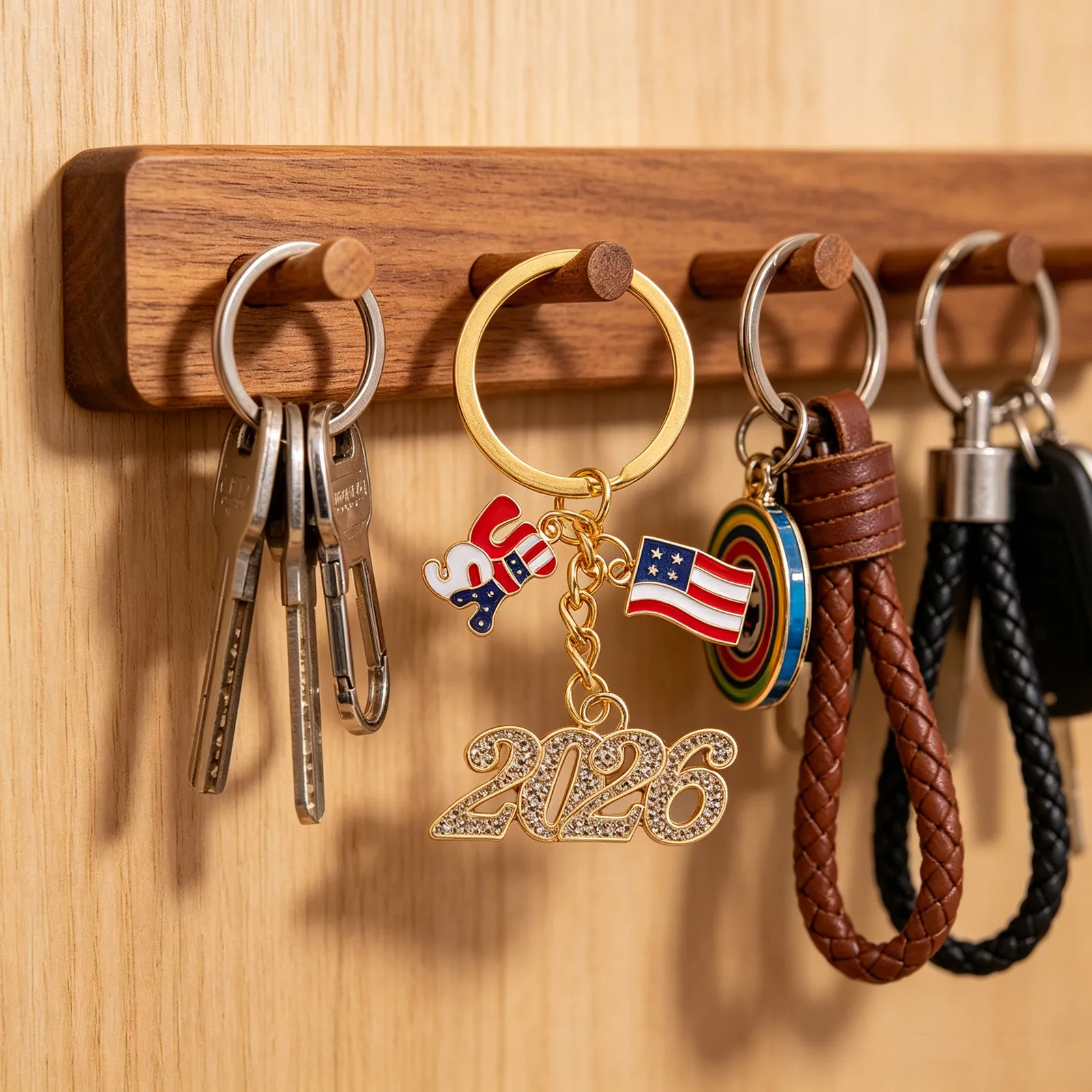 5Pcs Usa Flag Keychains Patriotic Metal Travel Souvenirs Independence Day Memorial Day Party Favor Backpack Purse Charm