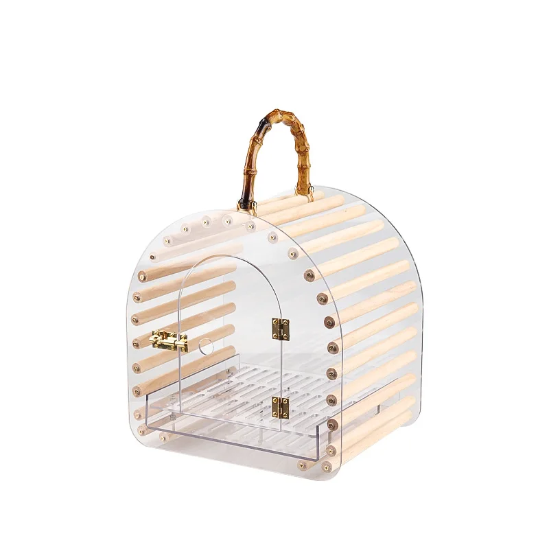 Transparent Bird Cage Parrot Portable Take-out Carry Box Travel Box