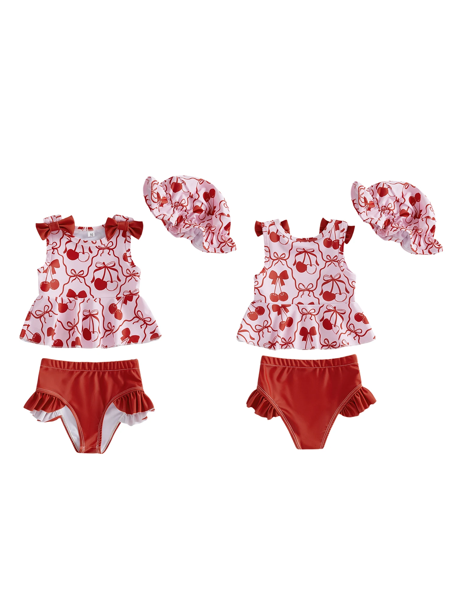 

Комплект купальника для маленьких девочек из 3 предметов с круглым вырезом без рукавов и цветочным принтом с бантом, декор, топы, плавки бикини и шляпа в тон