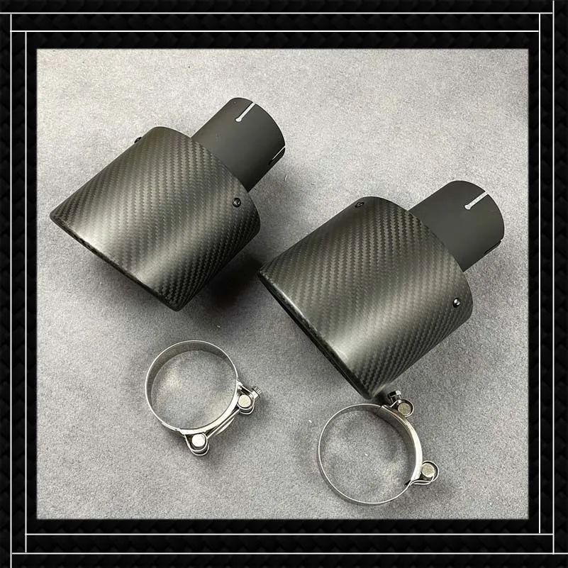 1 Pair Oval Shape Exhaust Pipe Tip OUT 105*130MM Matte Black 304 Stainless Steel Carbon Fiber Muffler Tailpipe Rear Tail Throat