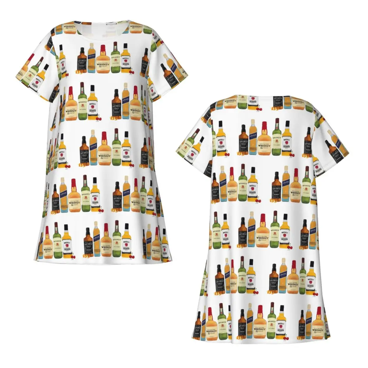 Whiskey Bottles Illustration Short Sleeves Nightdress For Sleeping Sleepshirts Women Short Sleeve Nightgowns Soft Pajama Dress