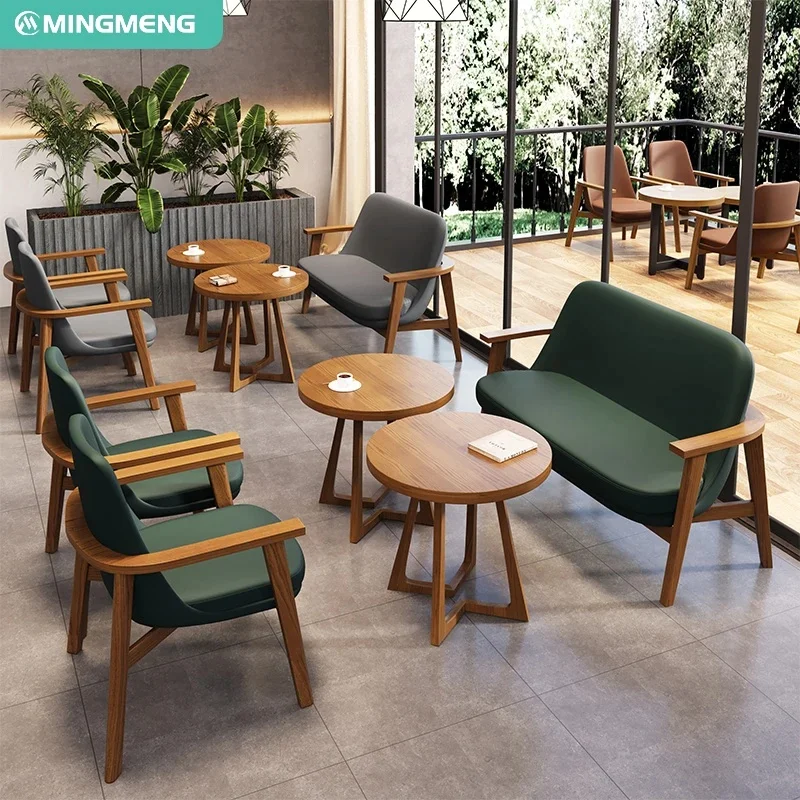 Solid Frame High Density Cotton PU Modern Design Wood Leather Sofa Cafe Restaurant Use - Wholesale