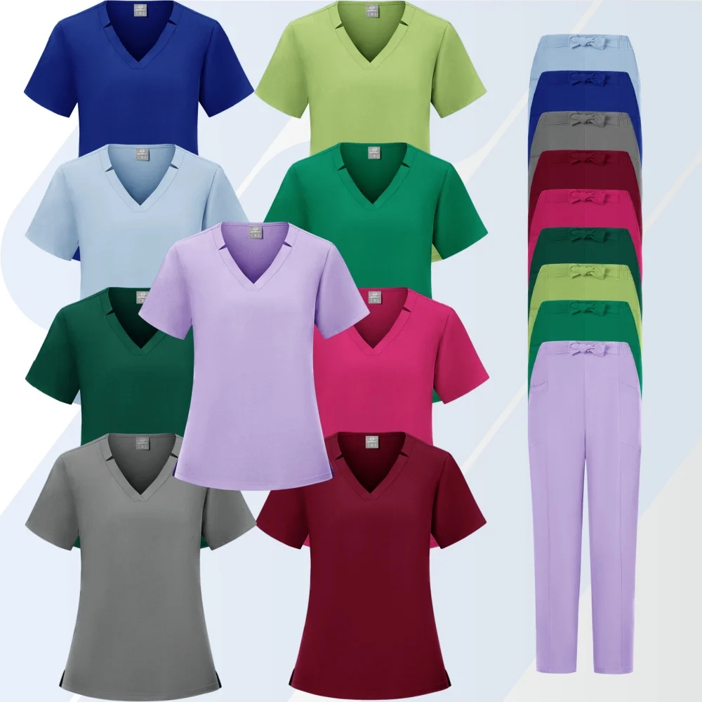 Vêtements de travail à manches courtes pour femmes, uniforme de travail pour médecin et infirmière, ensembles de gommage chirurgical, salle d'opération, clinique, pharmacie, vêtements de travail