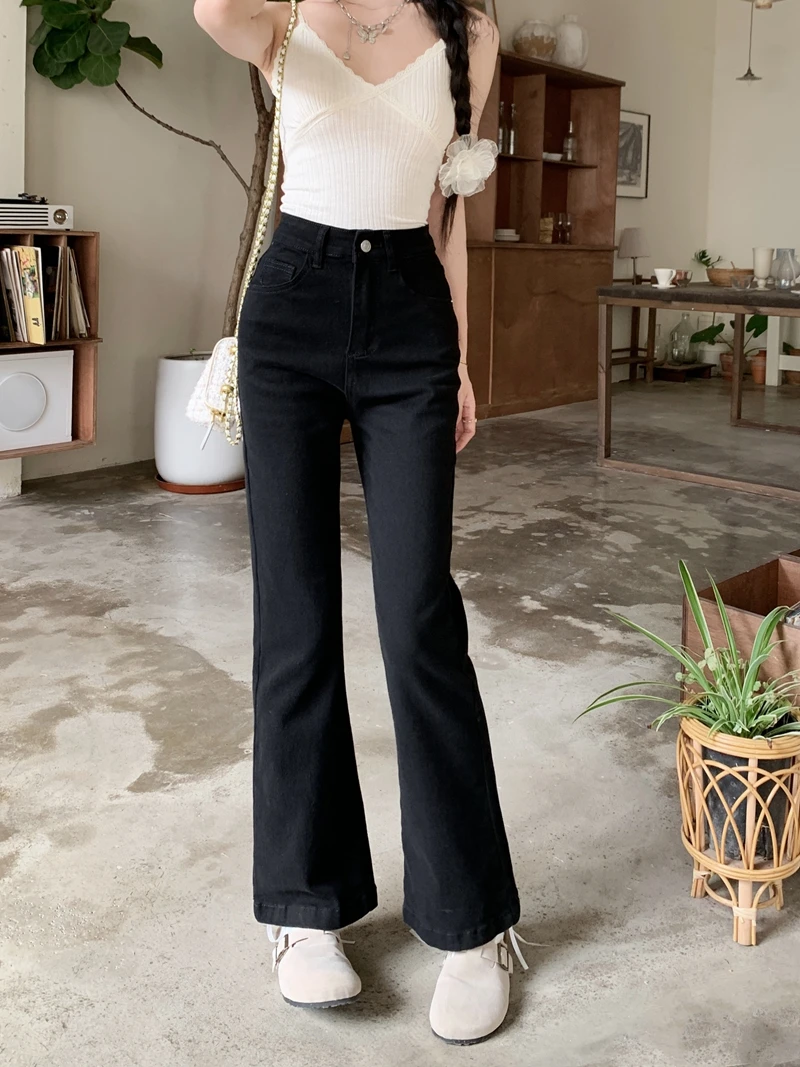 Jean slim taille haute pour femme, jean long, évasé, longueur rinçage, décontracté, dame, été