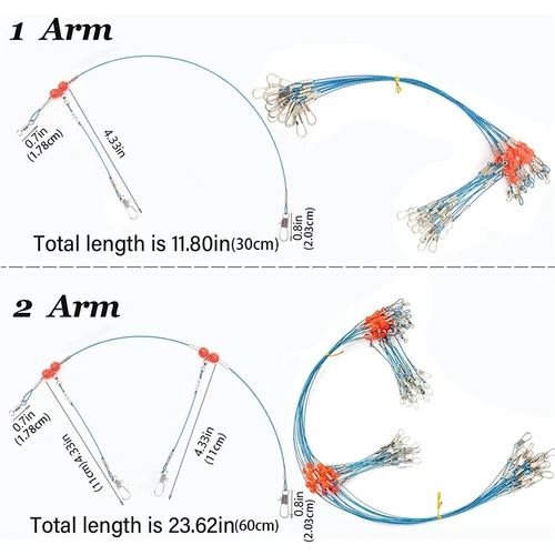 Imagen 2 del producto Aparejo líder, aparejos de pesca de acero inoxidable azul con broche, líderes de pesca de alta resistencia, aparejos de perca de agua salada para pesca