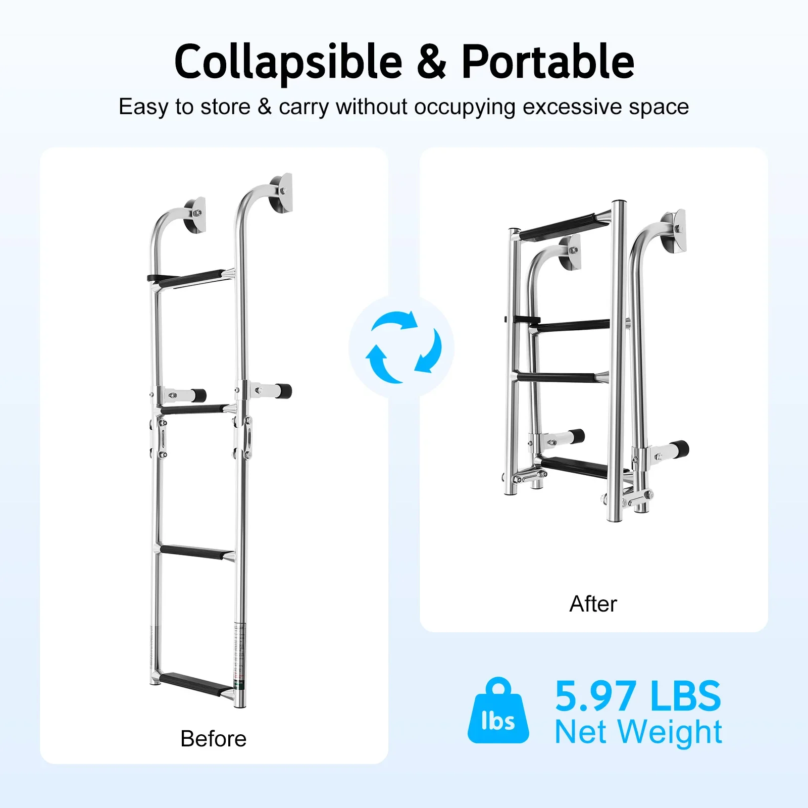 Escalera Marina Telescópica Plegable de Acero Inoxidable de 4 Peldaños, Capacidad de Carga de 136 kg, Escalera de Embarque para Barco