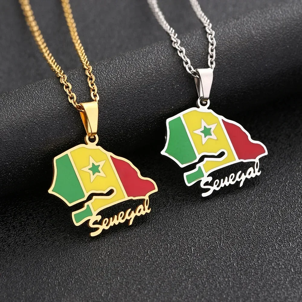 Amazon Hot Selling Stainless Steel Senegal Map Necklace Men's and Women's National Style Couple's Necklace  Jewelry