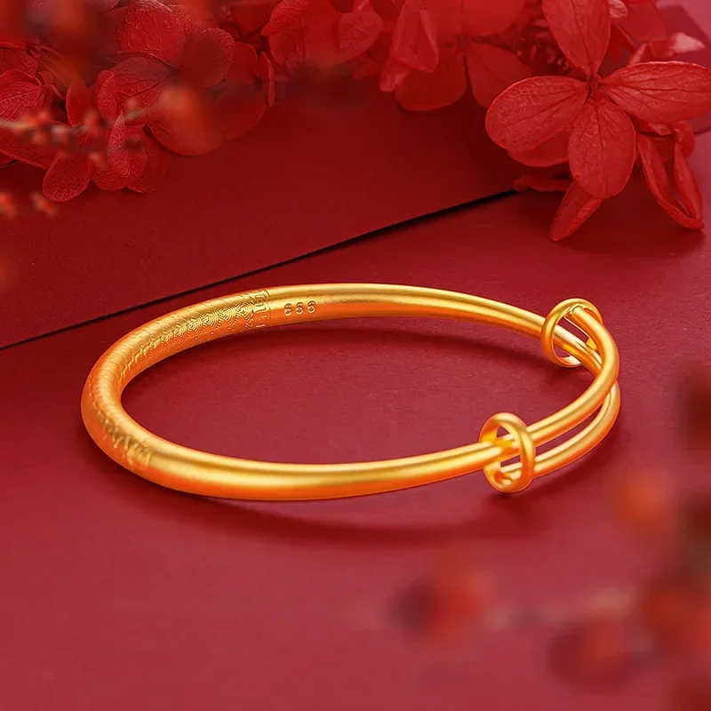 9999 Real Gold 24K New Chinese Boutique Fish Scale Pattern Push-pull Bracelet, Women's Gold Color Fan Pattern Bracelet