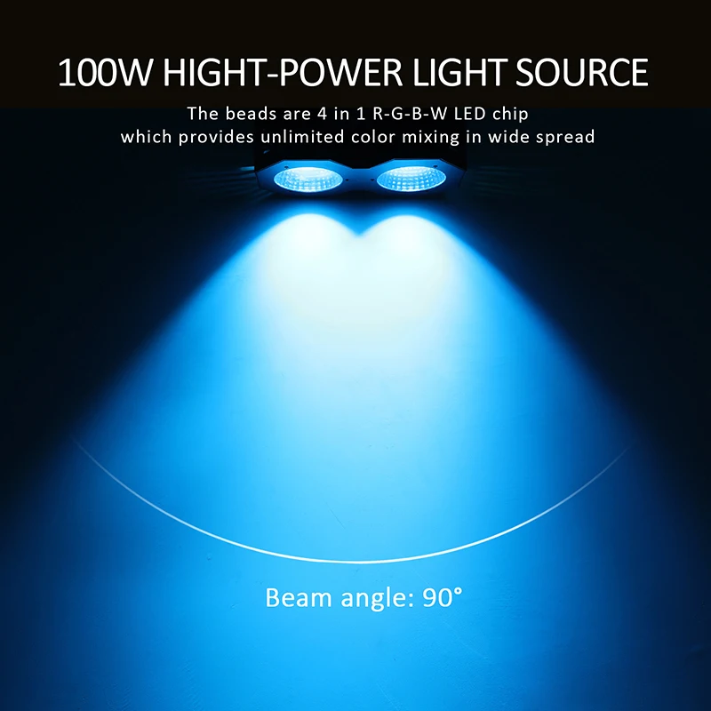 100W COB LED Blinder Stage Par Light 2 Eyes RGBW Audience Light With Sound Activation DMX512 Control For DJ Party Disco Wedding