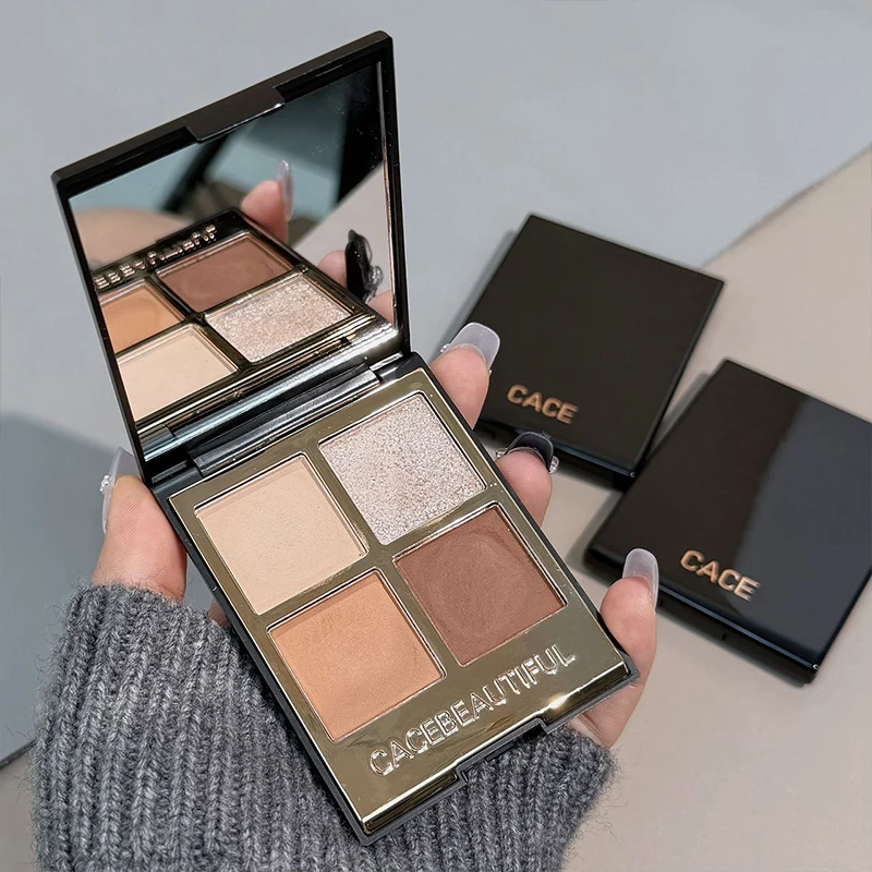 CACE Smoke Dark Grey 4-color Eyeshadow Pearly Bright Matte Glitter Eye Shadow Shimmer Pigment Palette Lasting Earth Black Makeup