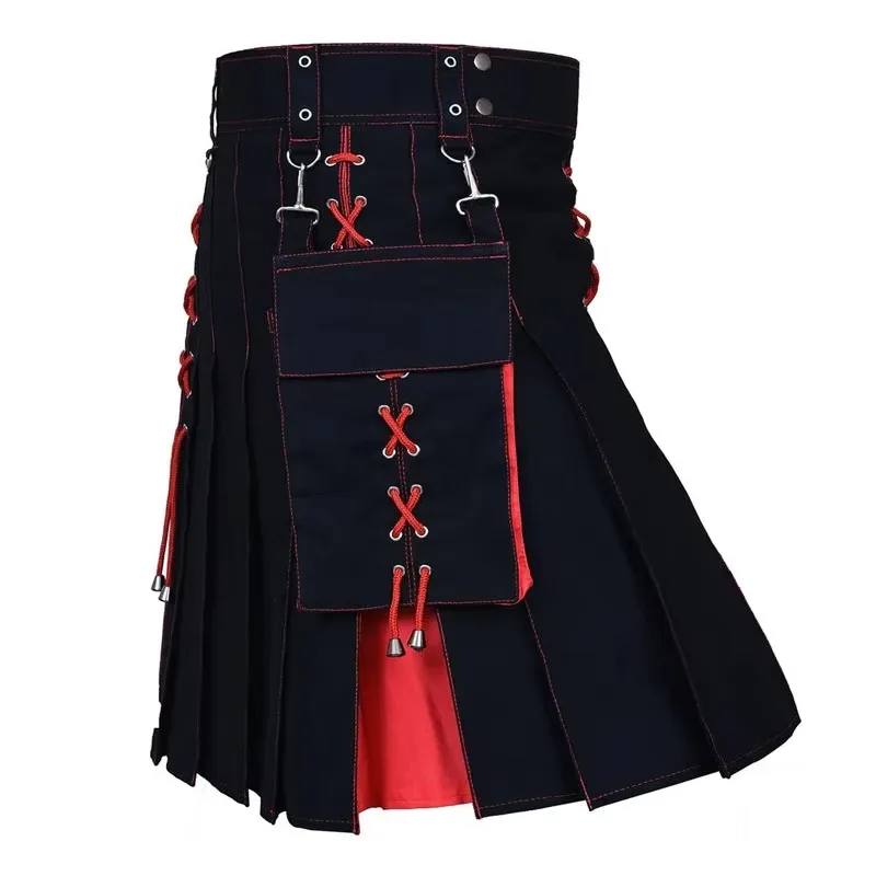 Men Scotland Irish Tartan Kilt Modern Pleated Utility Skirt National Holiday Costume