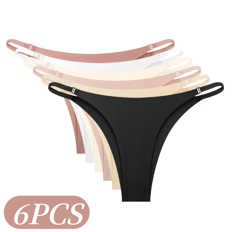 6-teiliges Set Damen Nahtlose Low-Rise Eisseiden-Slips Weibliche Unterhosen Unsichtbare Spurenlose Slips Sexy Lingerie Tägliche Unterwäsche S-XL