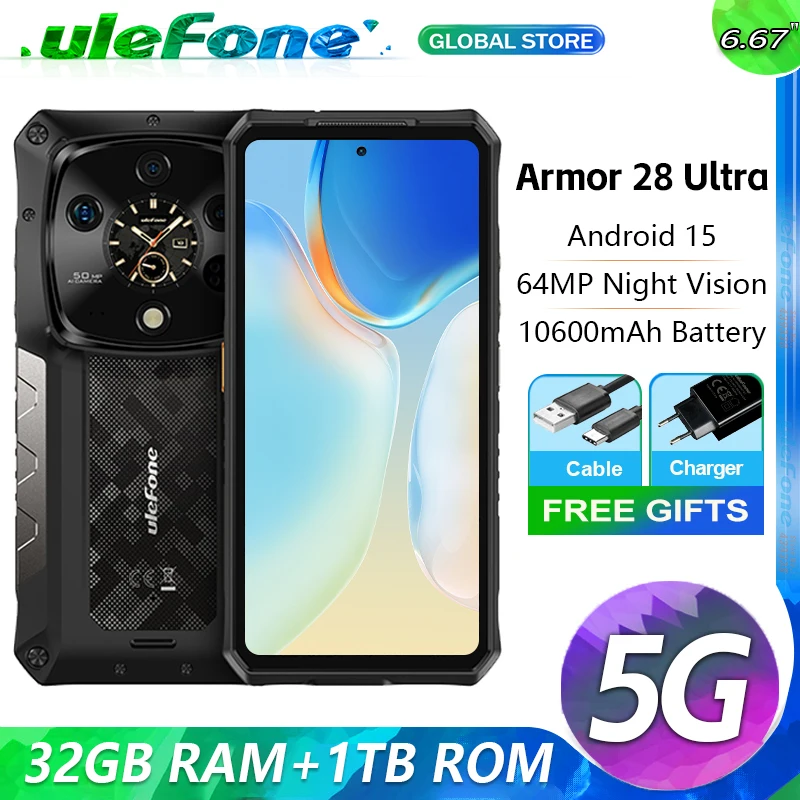 Ulefone Armor 28 Ultra 5G وعرة AI قواعد قراءة فقط 1 تيرابايت + 32 جيجابايت رام الأبعاد 9300 + أندرويد 15 هاتف ذكي AMOLED 6.67 بوصة 10600 مللي أمبير في الساعة عالمي #1