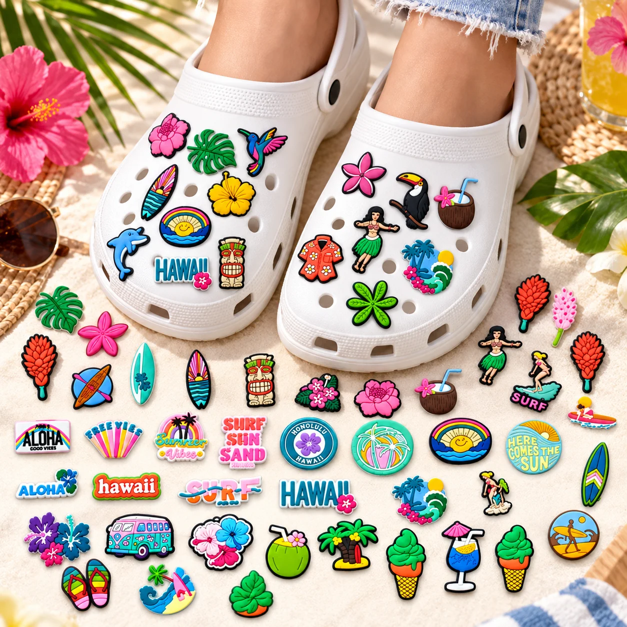 50pcs Cute Cat Dog Shoe Charms Set Puppy Kitten PVC Pins for Clogs Pet Lover Accessories Gift for Girls Women Teens Shoe Buckles