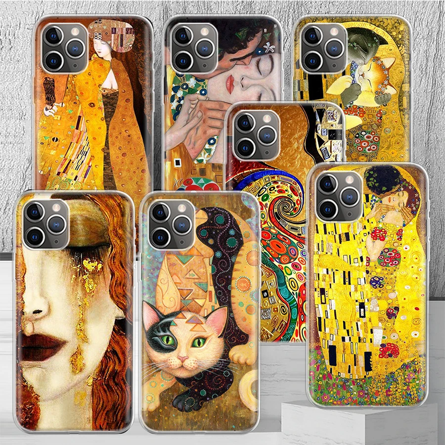 Kiss by Gustav Klimt Desig Phone Case Cover For iPhone 14 13 Pro 11 15 Art 12 XR X XS Max 7 8 6S Plus SE Soft Pattern Coque