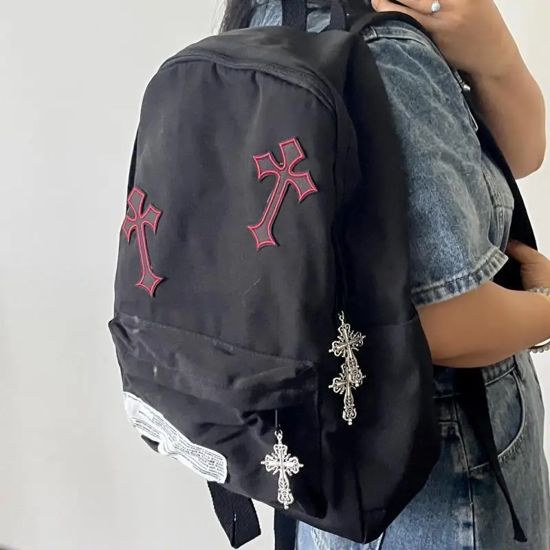 New Dark Punk Embroidery Backpack Original Y2k Design Cross Leisure Small Backpack Large Capacity Travel Backpack Handbags Gift