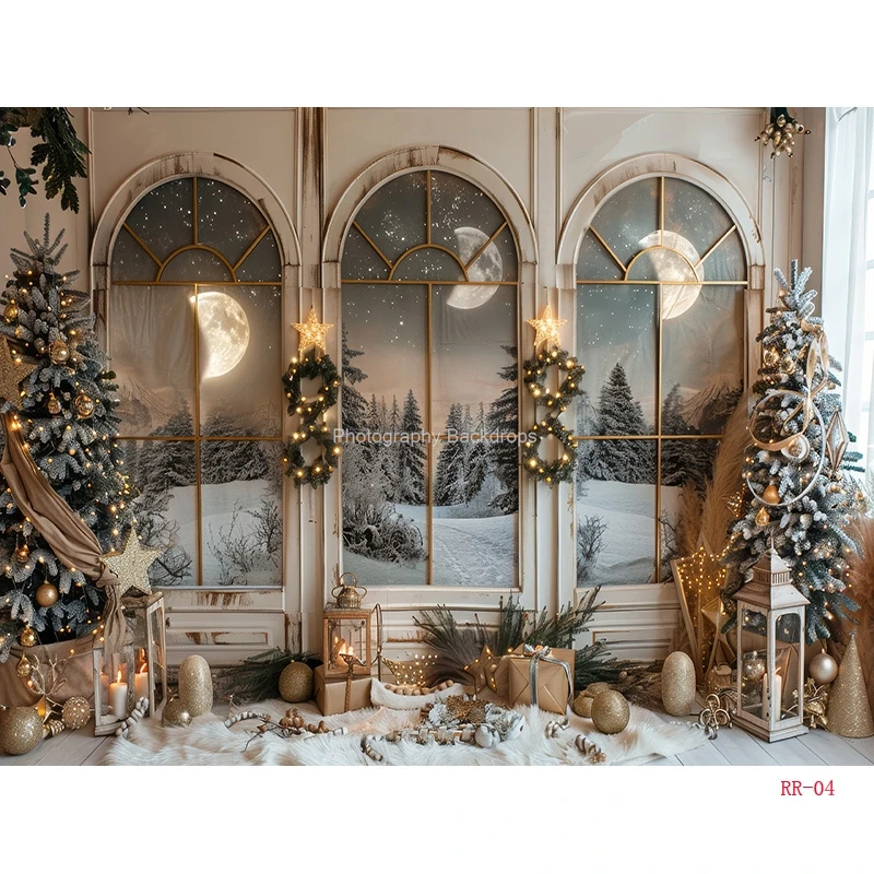 멋진 창 크리스마스 날 사진 배경 소품, 새해 장식, 가족 휴일 파티 배경 RR-69, 겨울