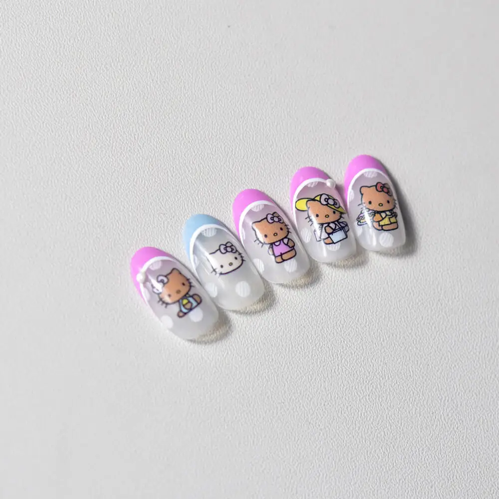 Sanrio Cartoon Nail Sticker Y2k Hello Kitty Hawaiian Style Nail Art Decoration 3D Embossed Nail Stickers Anime Nail Accessories