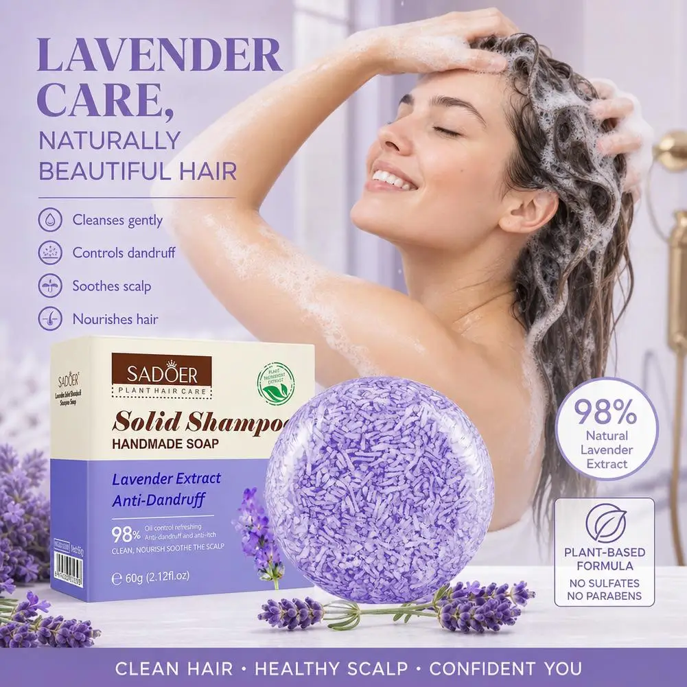 Lavender Solid Shampoo Bar Anti Dandruff Oil Control Shampoo Soap for Dry Damaged Hair Scalp Care