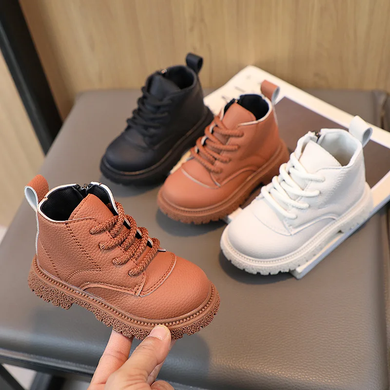 2026 New Kids Leather Chelsea Boots Waterproof Children Sneakers Beige Toddler Snow Boots Girl Autumn Winter Shoe Boy