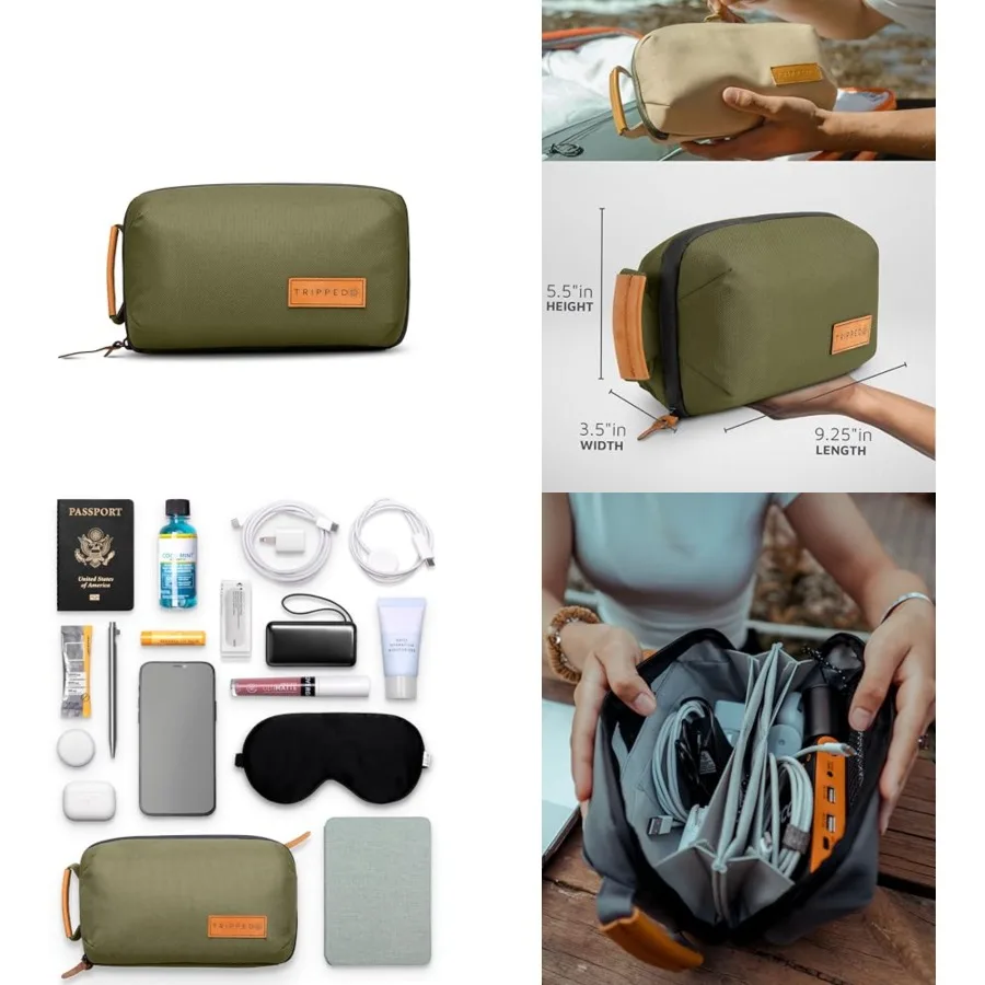 

Tech Bag Organizer - Small Electronics Organizer Pouch for Travel - Premium Travel Case with Leather Accents - Mesh Pocket for