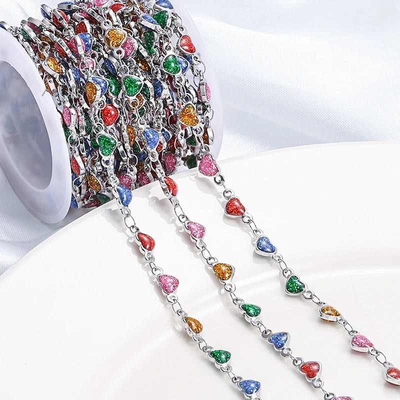 1meter Stainless Steel 5mm Heart Shaped Colored Chain For Jewelry Making Supplies DIY Charm Necklace Bracelet Trend Accessories