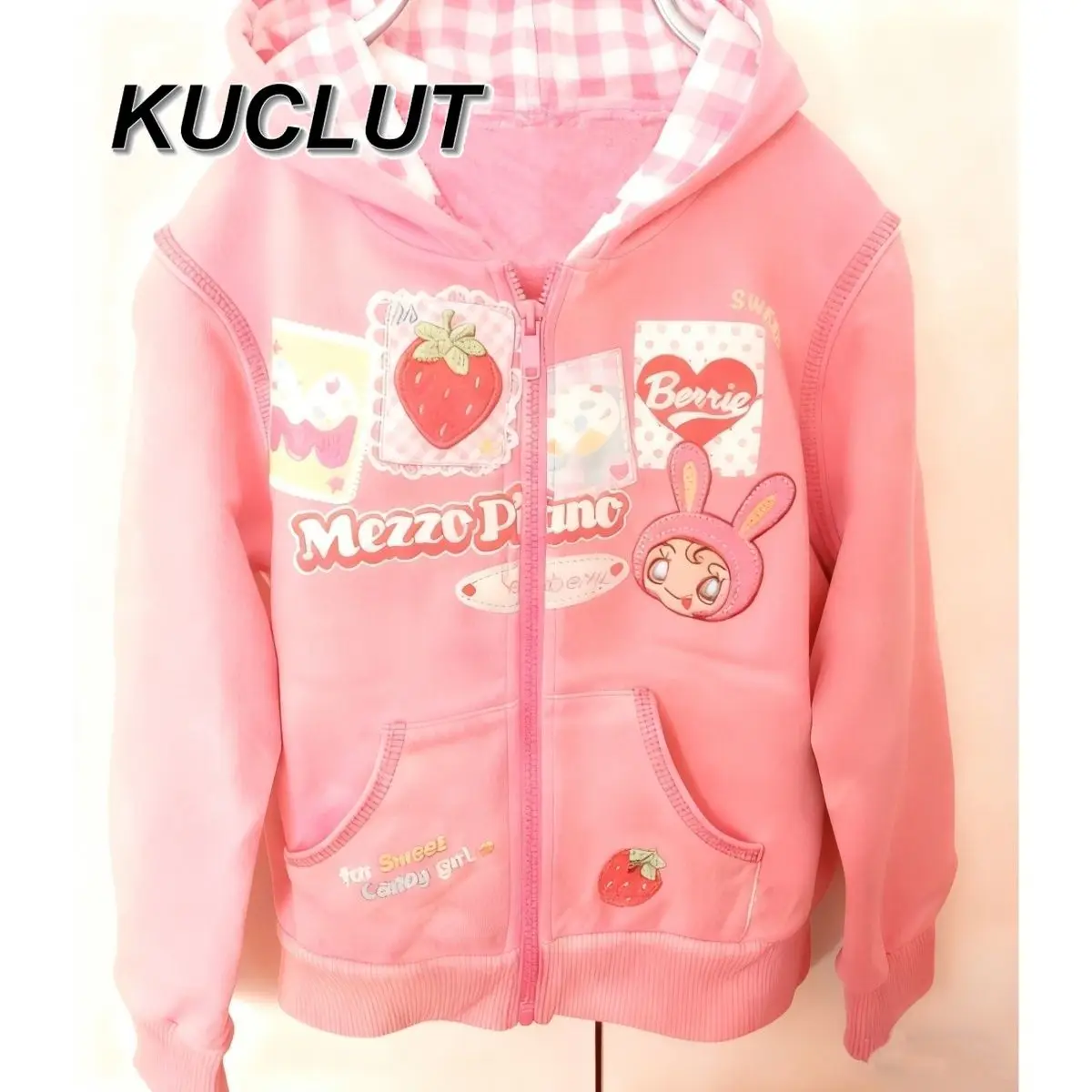

Fleece-Lined Coats Japanese Style Cute Sweet Strawberry Hooded Zipper Cardigan Jacket for Girls Fashion Sweet Cute Winter Coat